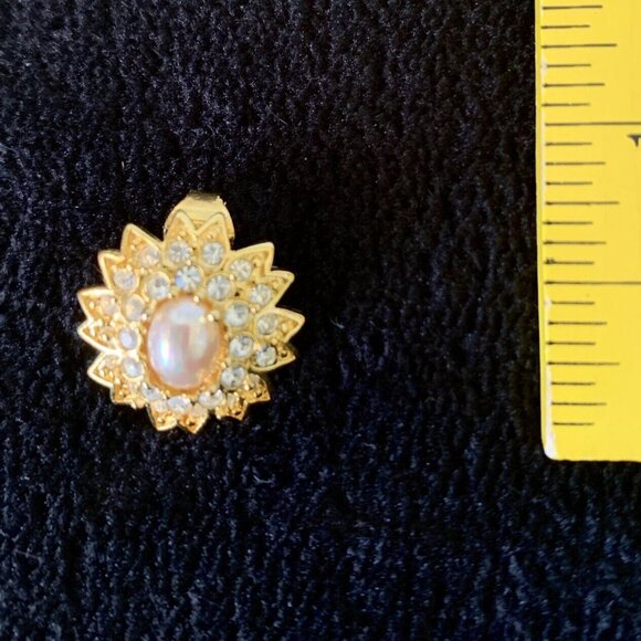 Earrings Nolan Miller Signed Faux Pearl Rhinestone Goldtone Clip on Vintage - Picture 3 of 4